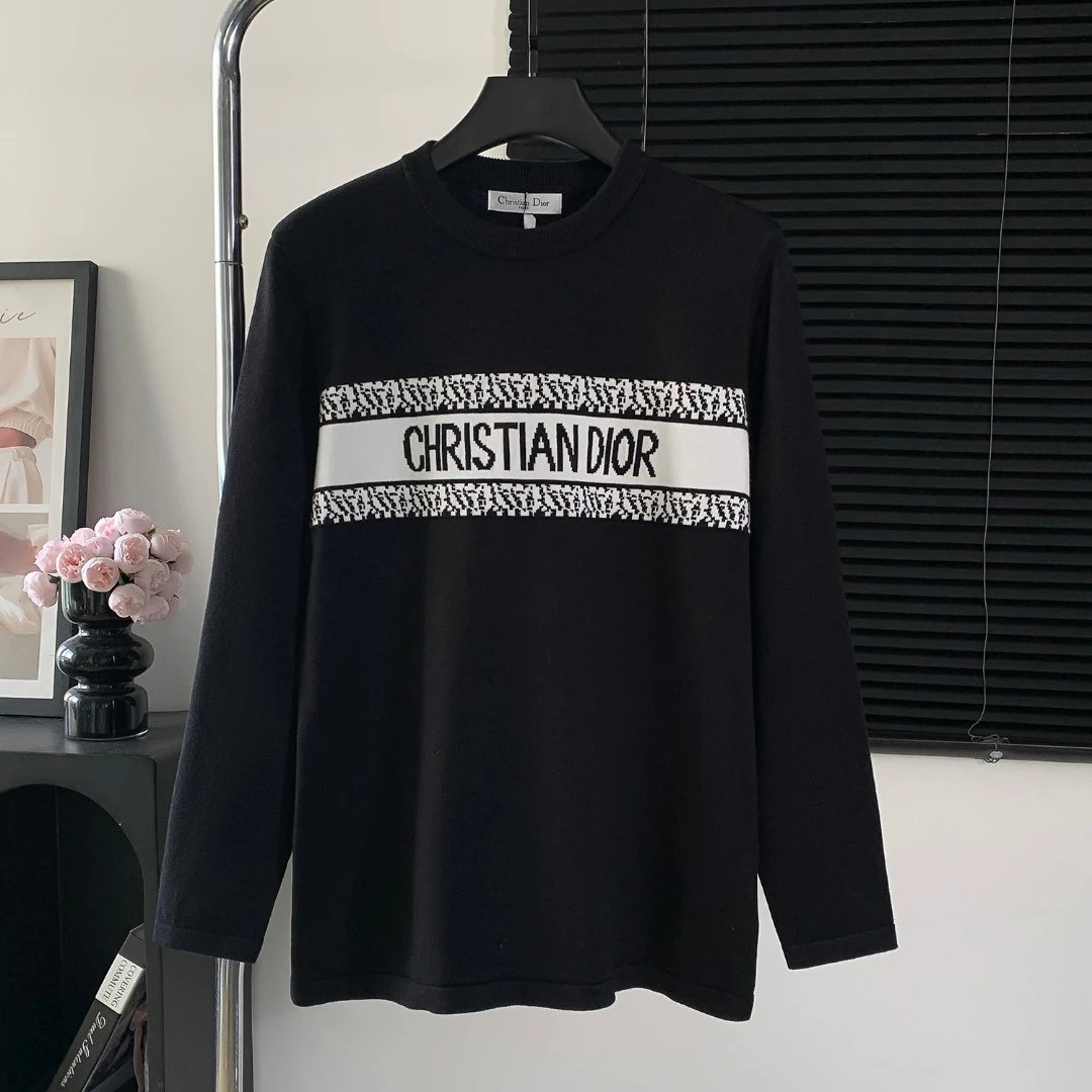 Dior Sweater Chest Jacquard logo round Neck Sweater25ss Spring New Thickened Long Sleeve Pullover Unisex OS Loose Fit Lazy Style Casual Outerwear Versatile Top