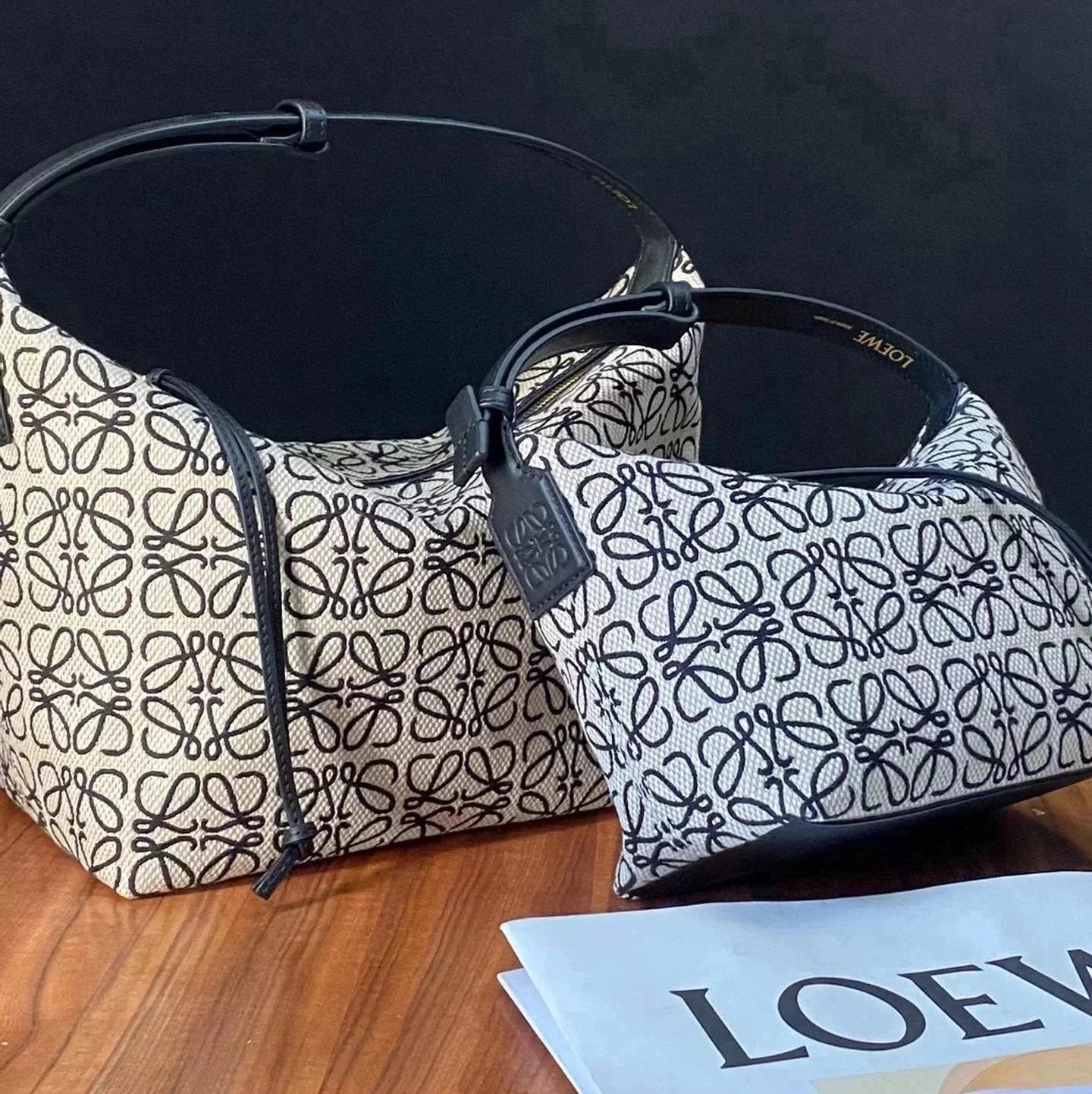 LOEWE Women's Bag Top version 【Original Leather】New cubi Lunch Bag Anagram Handbag Jacquard Underarm Bag Lunch Box Bag Dumpling Bag Shoulder Handbag Women's Bag