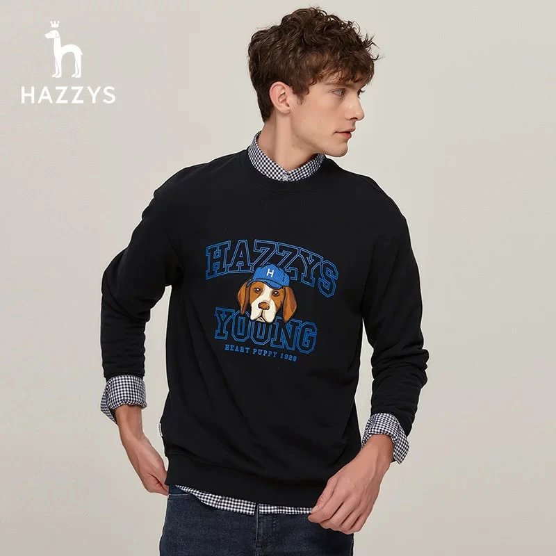 Hazzys Hoodie Top Version Spring and Autumn Men's Round Neck Pullover T T-shirt Korean Style Fashion Loose Casual Sweatshirt Men's Fashion