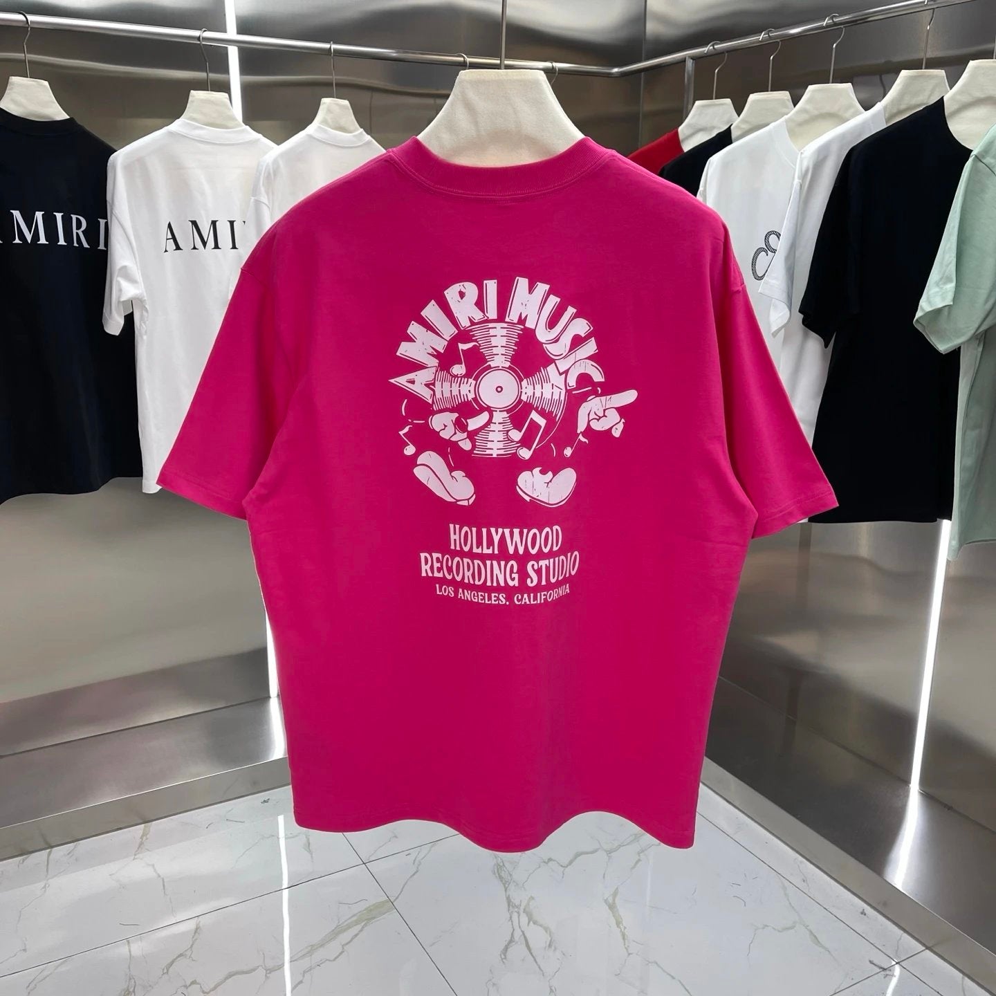 Amiri T-shirt Back Letter Pattern Print logo round Neck Short Sleeve25ss New Pure Cotton Unisex Style T Casual T-Shirt Base Layer Shirt OS Loose Fit Half Sleeve Top Plus Size