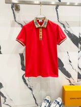 Burberry T-shirt Plaid Woven Collar Patchwork LOGO Identification POLO Short Sleeve Turn-down Collar Shirt Unisex Summer Loose Fit T Business Casual Half Sleeve Shirt Plus Size T-Shirt