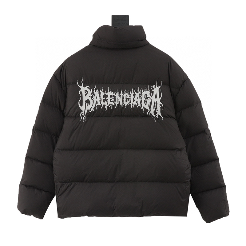 Balenciaga Down Jacket Back Flame Outline Stand-up Collar down Jacket Same Style for Men and Women