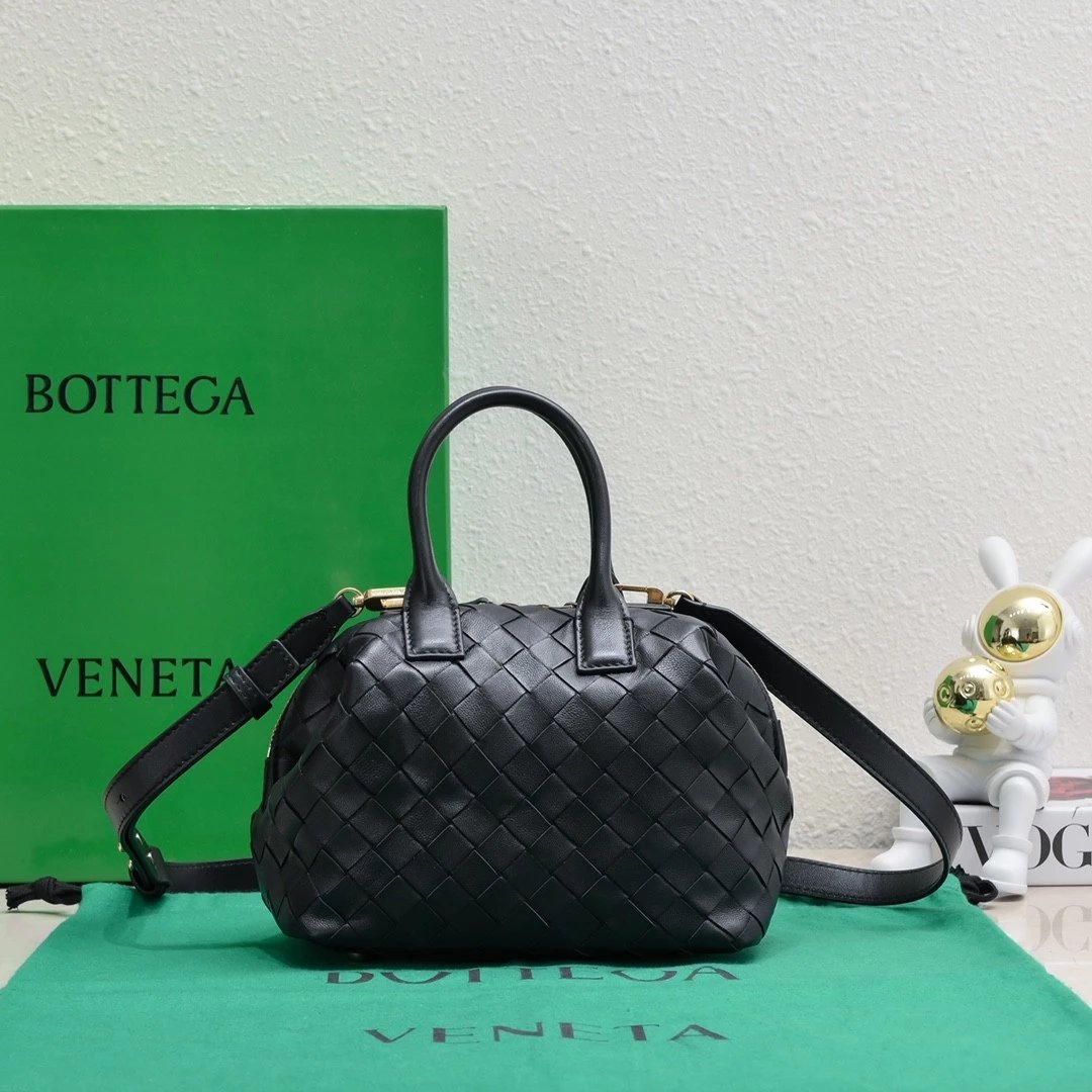 Bottega Veneta Women's Bag Top version 【Kowloon Leather Original Leather】New Bauletto Handbag Bowling Pillow Bag Small Size Intrecciato Woven Leather Bowling Bag Woven Bag Women's Leather Bags New Bags