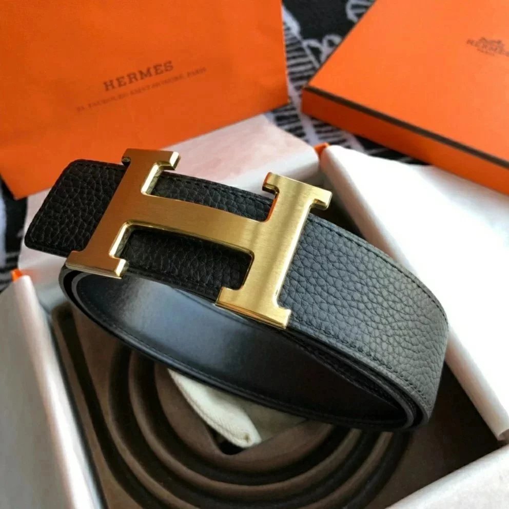 Hermes Belt Top version New High Quality Belt Men's First Layer Cowhide Double-Sided h Buckle Business Casual Belt