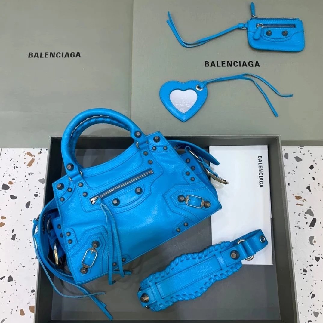 Balenciaga Bag Top version 【High Version Surrogate Shopping】2022New Latest Neocagole Motorcycle Bag Oil Wax Leather Genuine Leather Bag Backpack Shoulder Bag Crossbody Bag Rivet Diamond Motorcycle Bag Handbag Tote Bag