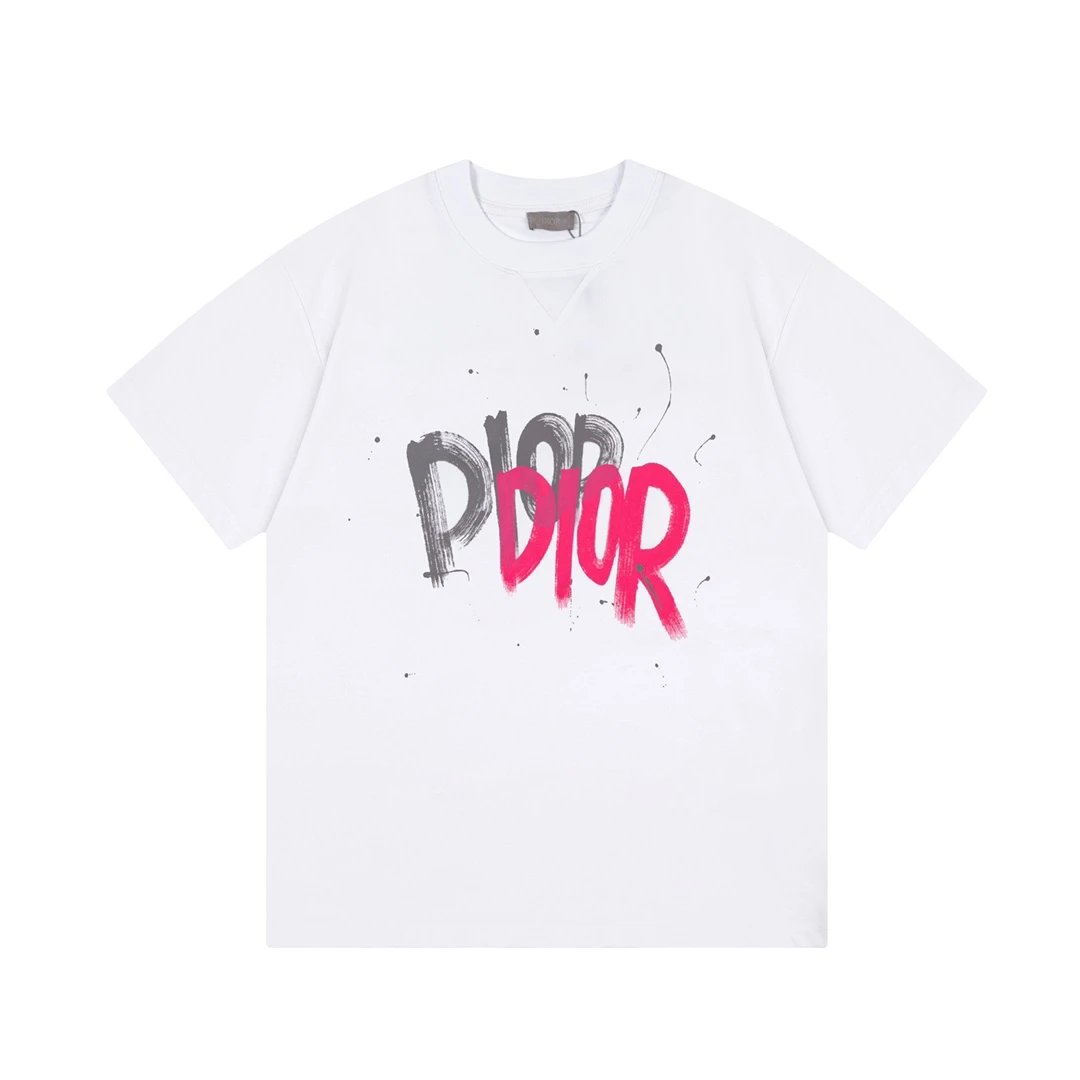 Dior T-shirt Chest Letter Graffiti Color Block Print logo round Neck Short Sleeve25ss New pure cotton T Unisex T-Shirt OS Drop Shoulder Loose Fit Base Shirt Top T-Shirt Short Sleeve