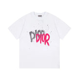 Dior T-shirt Chest Letter Graffiti Color Block Print logo round Neck Short Sleeve25ss New pure cotton T Unisex T-Shirt OS Drop Shoulder Loose Fit Base Shirt Top T-Shirt Short Sleeve