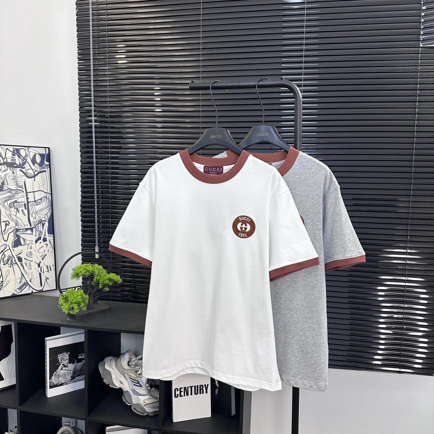 Gucci T-shirt 1921Striped Color Block Embroidery Series logo round Neck Short Sleeve25ss New Pure Cotton Unisex Style T T-shirt OS Loose Fit Base Shirt Top Half Sleeve T-Shirt