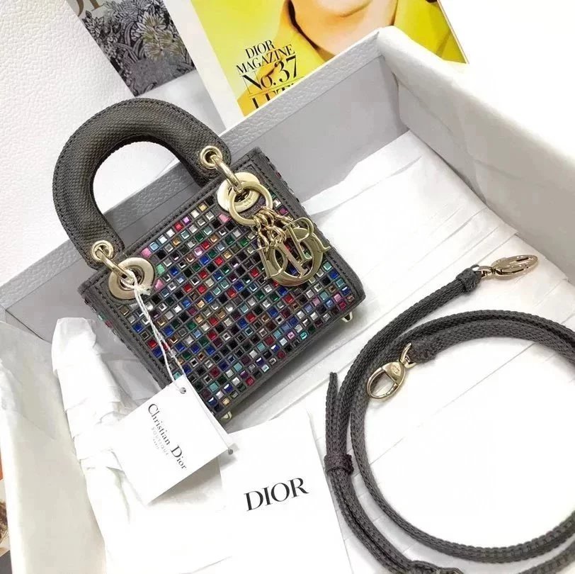 Dior Women's Bag Top version 2022New Colorful Crystals Embroidery Lady Diana bag mini Diana Three-Grid Chain Bag Portable Shoulder Bag Messenger Bag