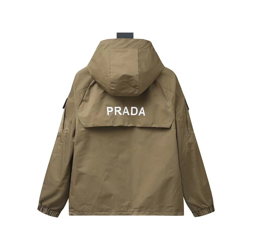 PRADA Jackets Casual Loose Hooded Jacket Thickened Warm Windbreaker Workwear Unisex24ss Autumn and Winter New Products
