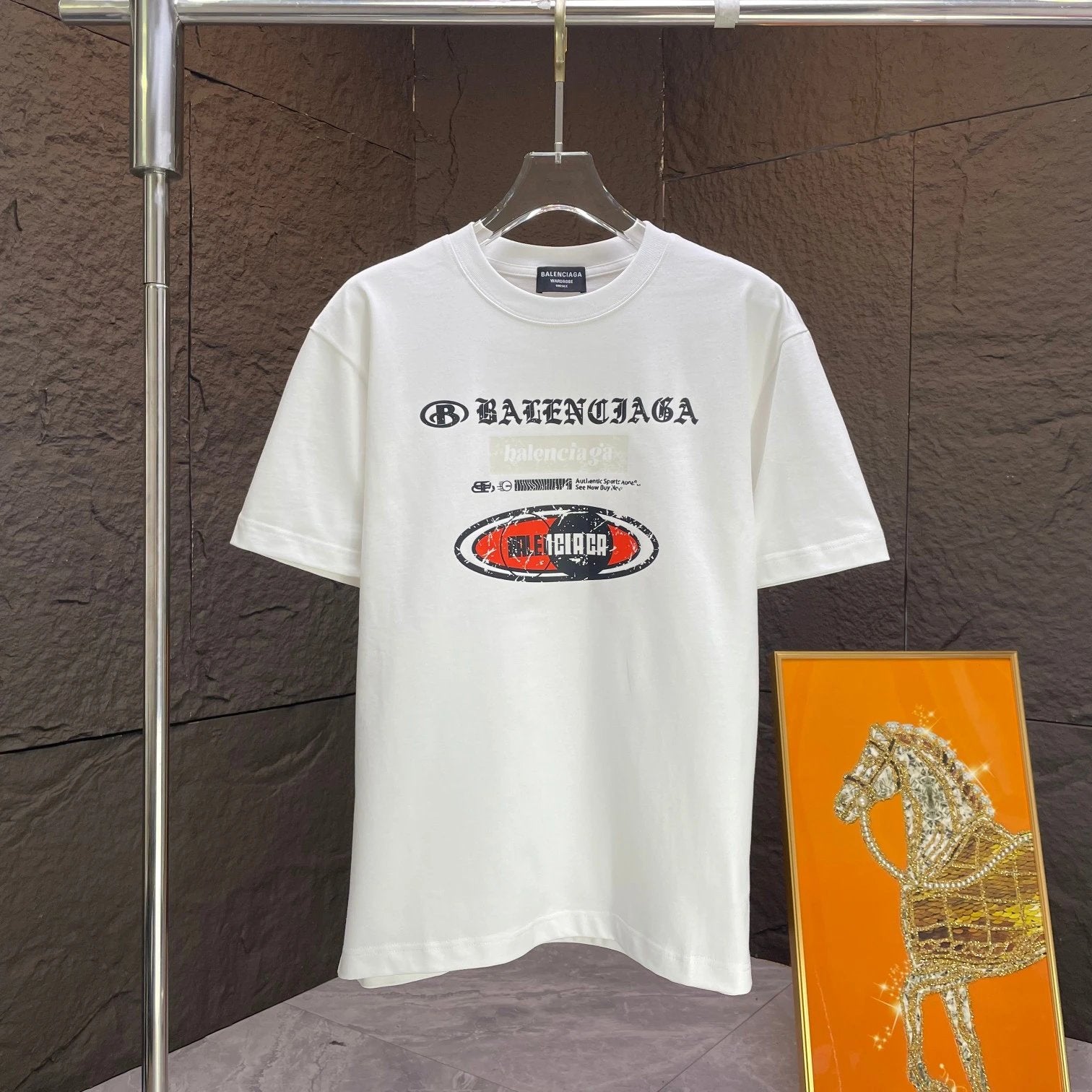Balenciaga T-shirt Chest Pattern Print logo round Neck Short Sleeve25ss New Pure Cotton Unisex Style T Casual T-Shirt Base Layer Shirt OS Loose Fit Half Sleeve Top Plus Size