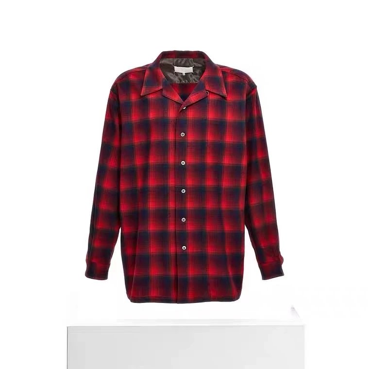 Maison Margiela Shirt Top Version Wool Plaid Shirt Men's and Women's Same Long-Sleeved Shirt