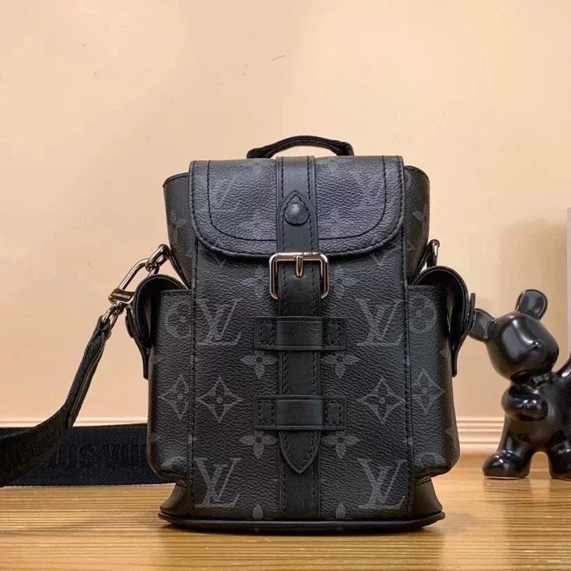 Louis Vuitton LV Men's Bag Top version New【Tax-Free Version】M82769Presbyopic Autumn and Winter New Men's Bag Black Flower Mini Backpack Style Crossbody Bag Men NanoChristopher Handbag Unisex Shoulder Bag Mini Handbag Chest Bag