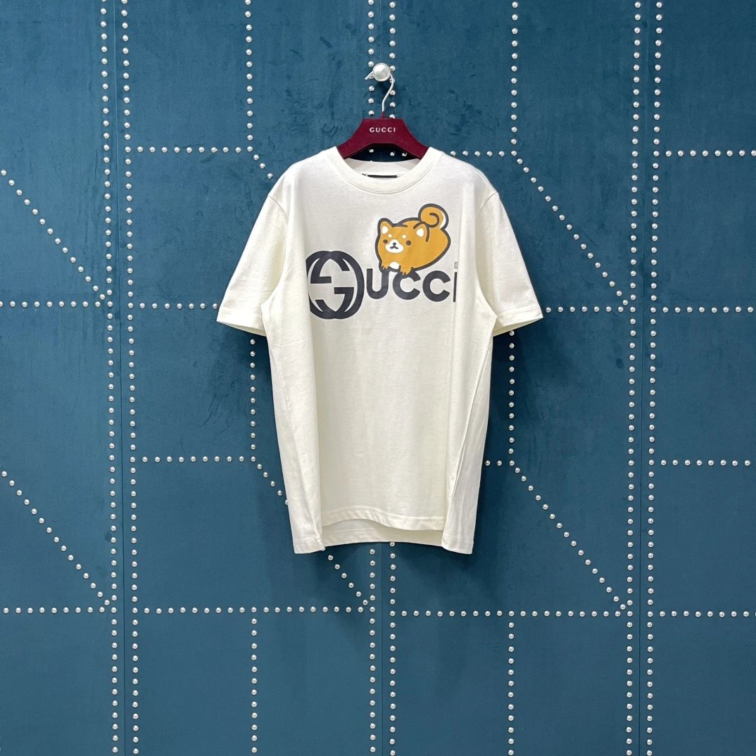Gucci T-shirt Chest Small Yellow Dog Print logo round Neck Short Sleeve25ss New Pure Cotton Unisex Style T T-shirt OS Loose Fit Base Shirt Top Half Sleeve T-Shirt