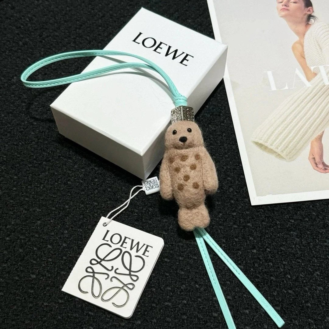 LOEWE Women's Bag Top version 【New pendant】Hanging Ornament Pendant Felt and Cow Leather Jarre Aero Bull Puppy Hanging Ornament/Pendant Panda Ornaments Elephant Pendant Full Series Small Animal Ornaments