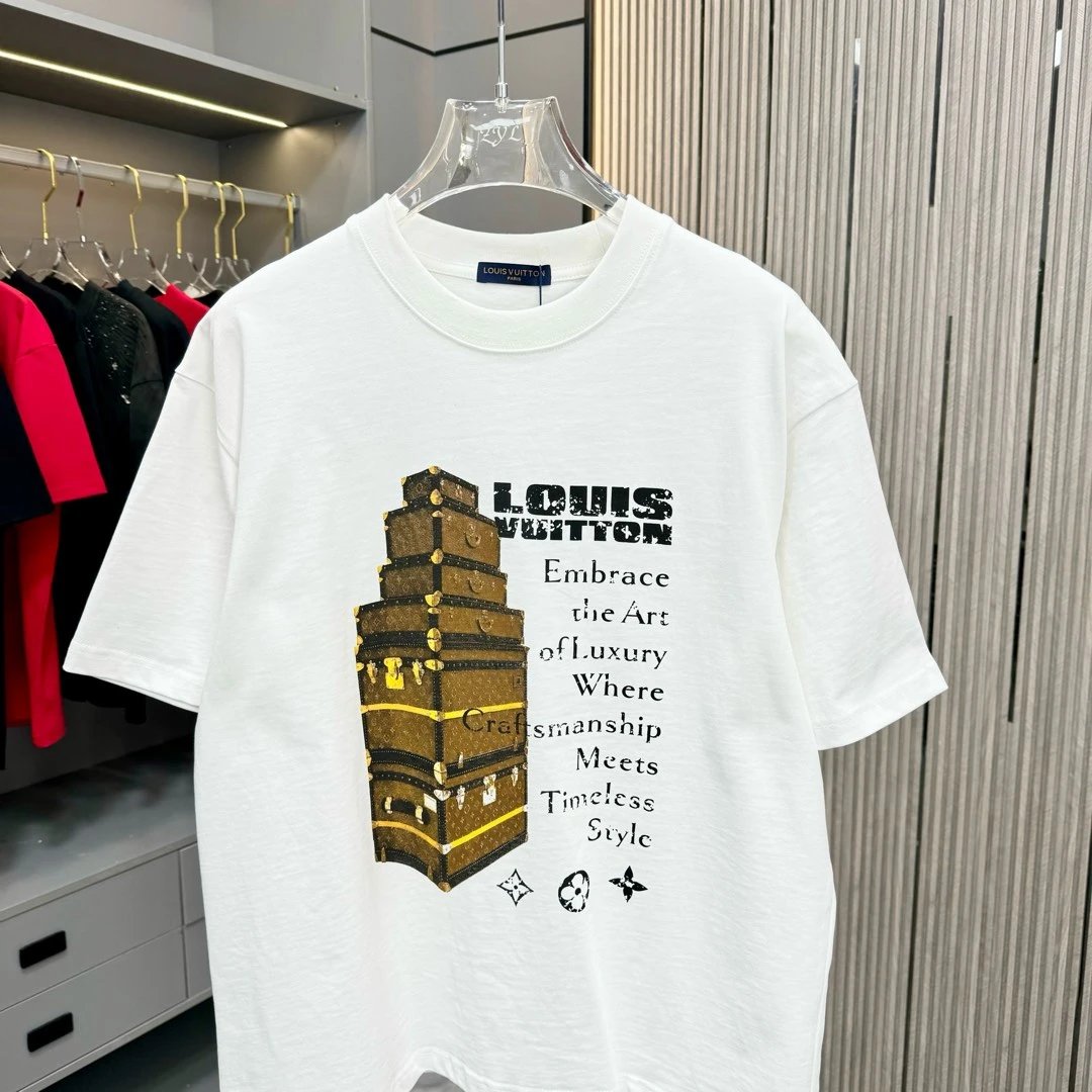 Louis Vuitton LV T-shirt Chest Dot Print logo round Neck Short Sleeve25ss New Pure Cotton Unisex Style T T-shirt OS Loose Fit Base Shirt Top Half Sleeve T-Shirt
