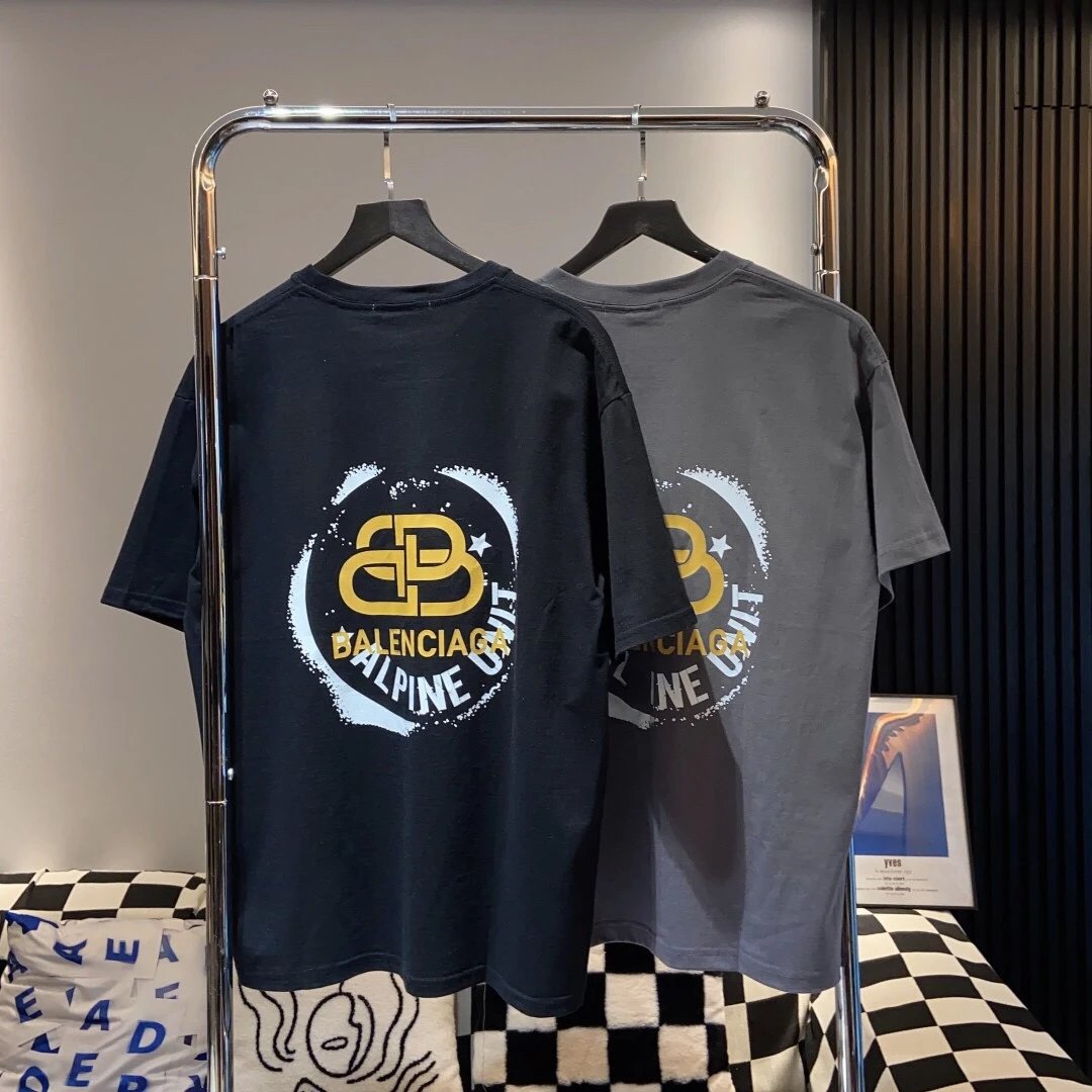 Balenciaga T-shirt Back Buckle Letter Print logo round Neck Short Sleeve25ss New pure cotton T Unisex T-Shirt OS Loose Fit Base Shirt Top Half Sleeve T-Shirt