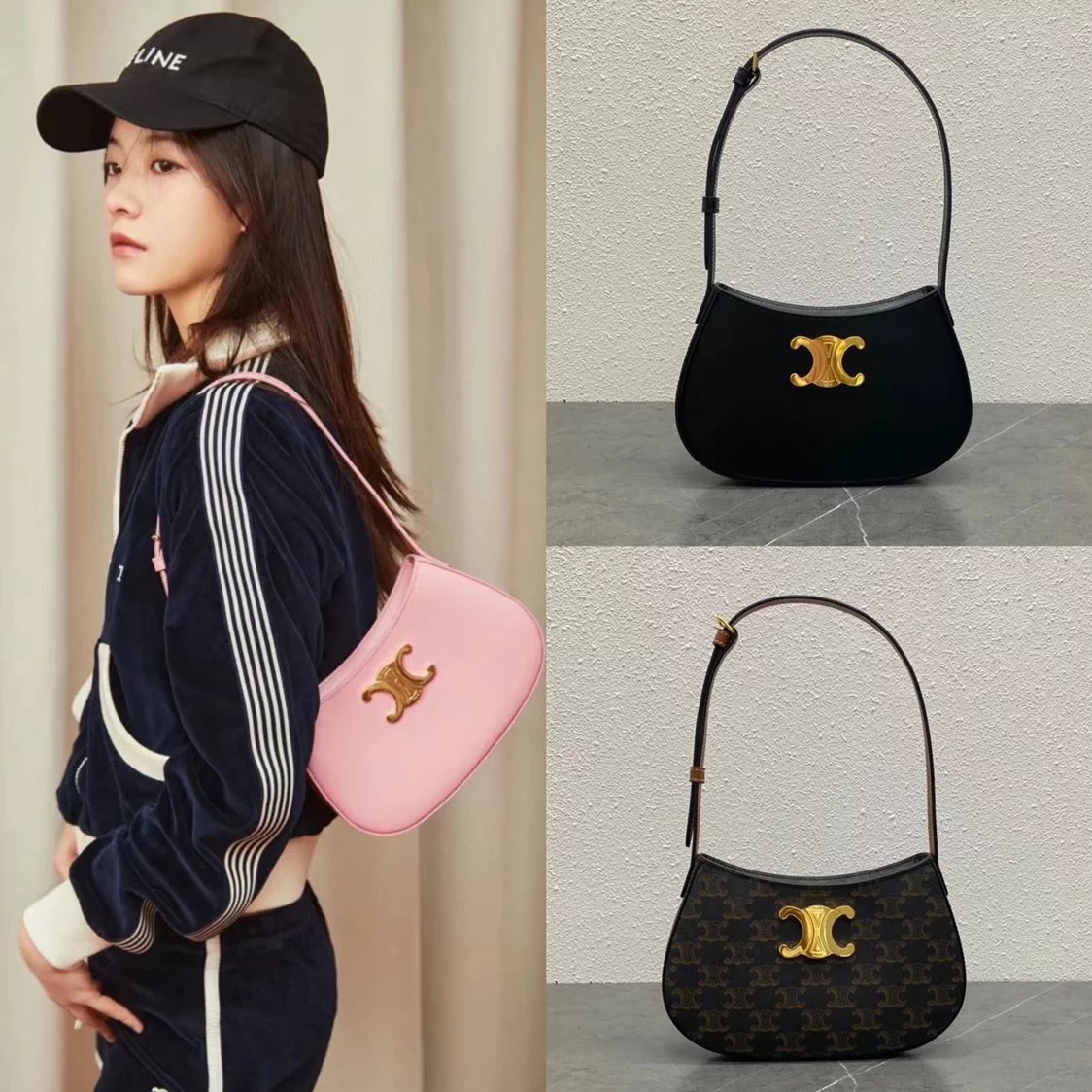 Celine women's bag Top version 【Original Genuine Goods Leather】New2024New Year Limited New TILLY Handbag Arc De Triomphe hobo Underarm bag Tilly Underarm Bag Backpack Shoulder Bag115703