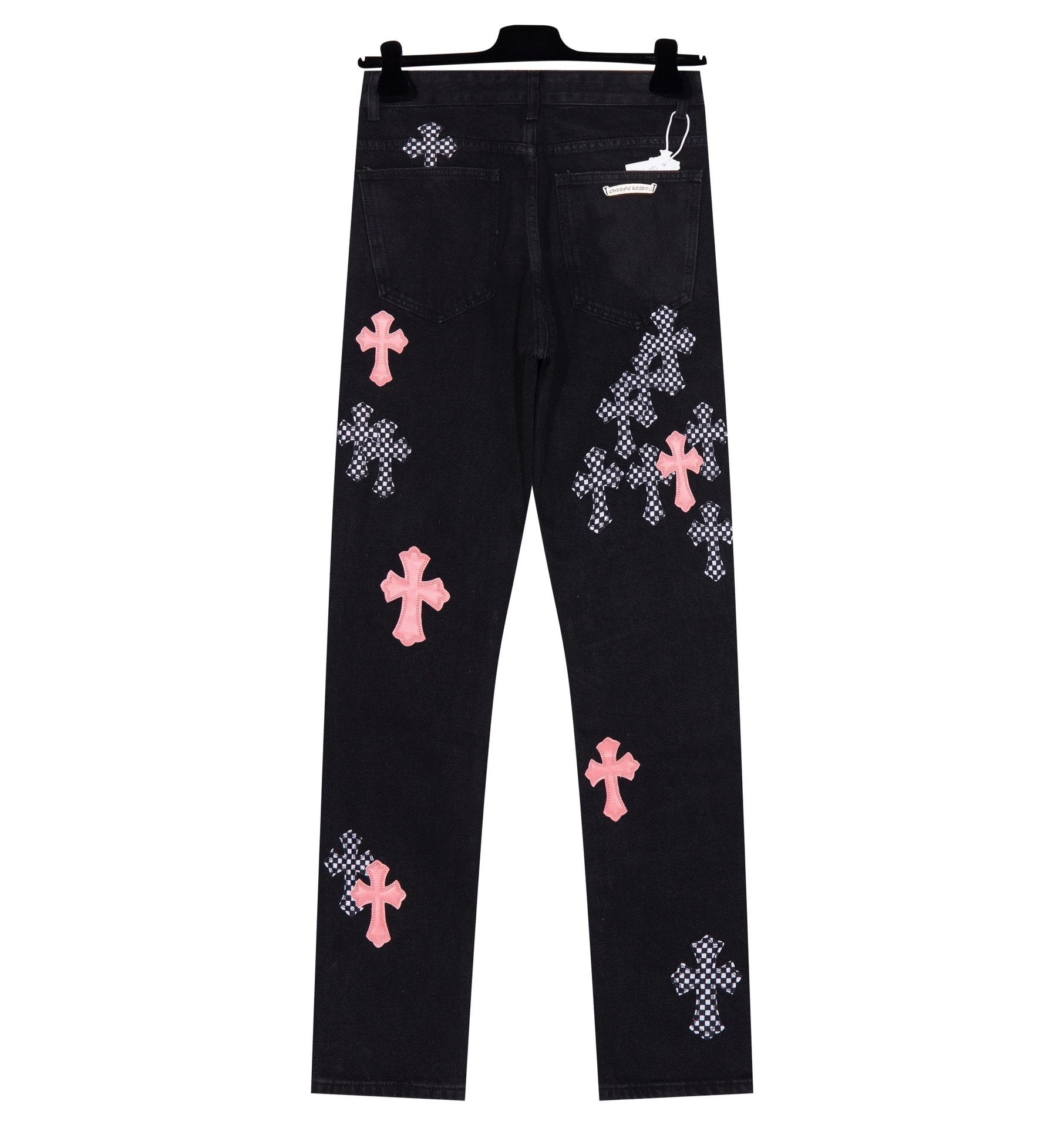 Chrome Hearts Jeans Flame Pink Cross Stitch logo25ss Spring Summer New Straight Loose Jeans Unisex Slim Fit Long Pants