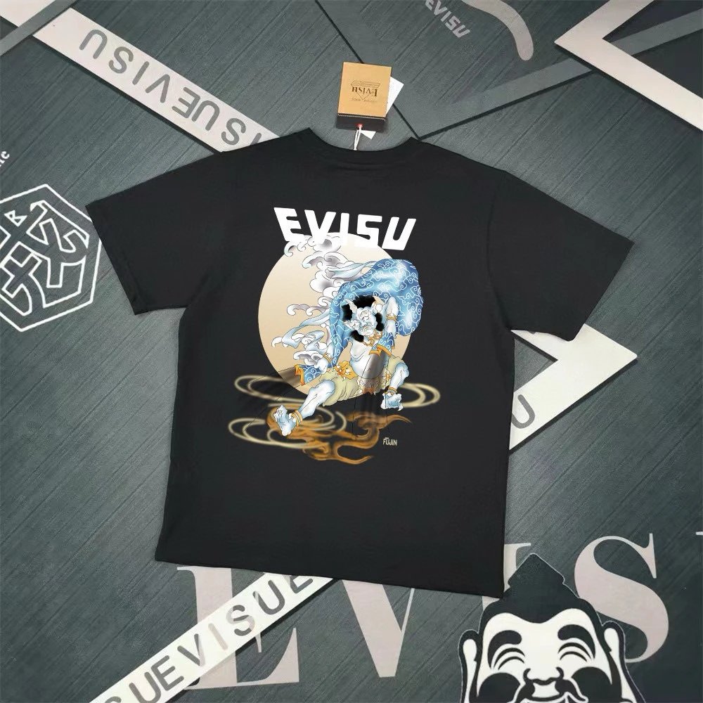 Evisu T-shirt **Version Counter Same Style Cotton Short Sleeve T T-shirt Men's and Women's Loose Summer Base Casual Half Sleeve