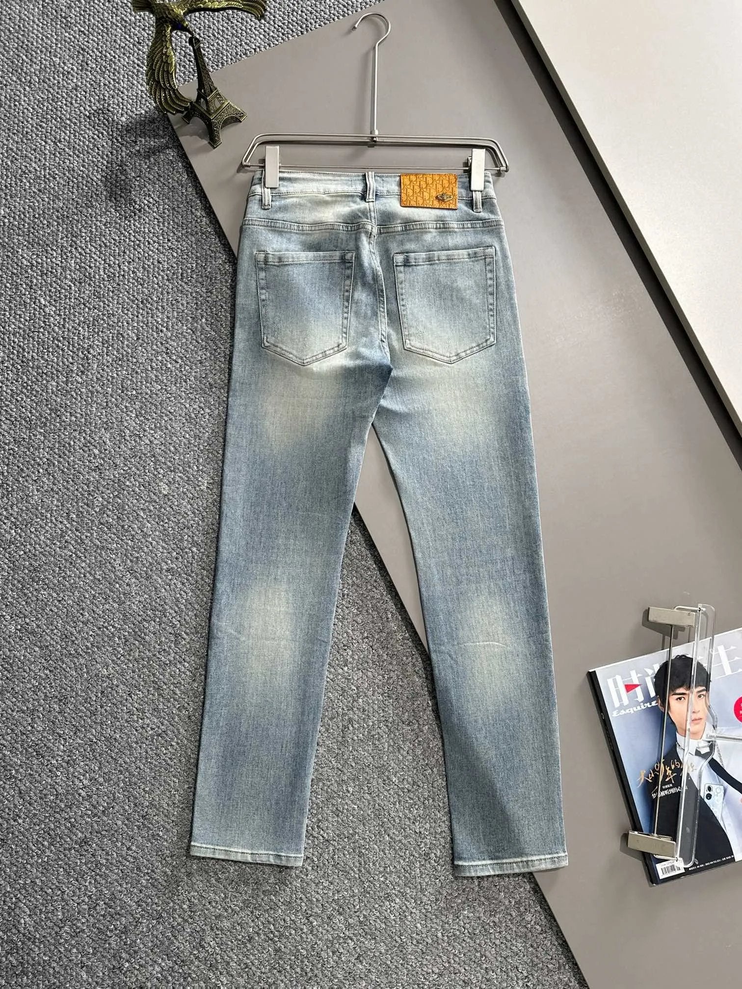Dior Jeans Back Waist Leather Tag logo25ss Spring Summer New Straight Slim Fit Jeans High Waist Unisex Loose Fit Long Pants