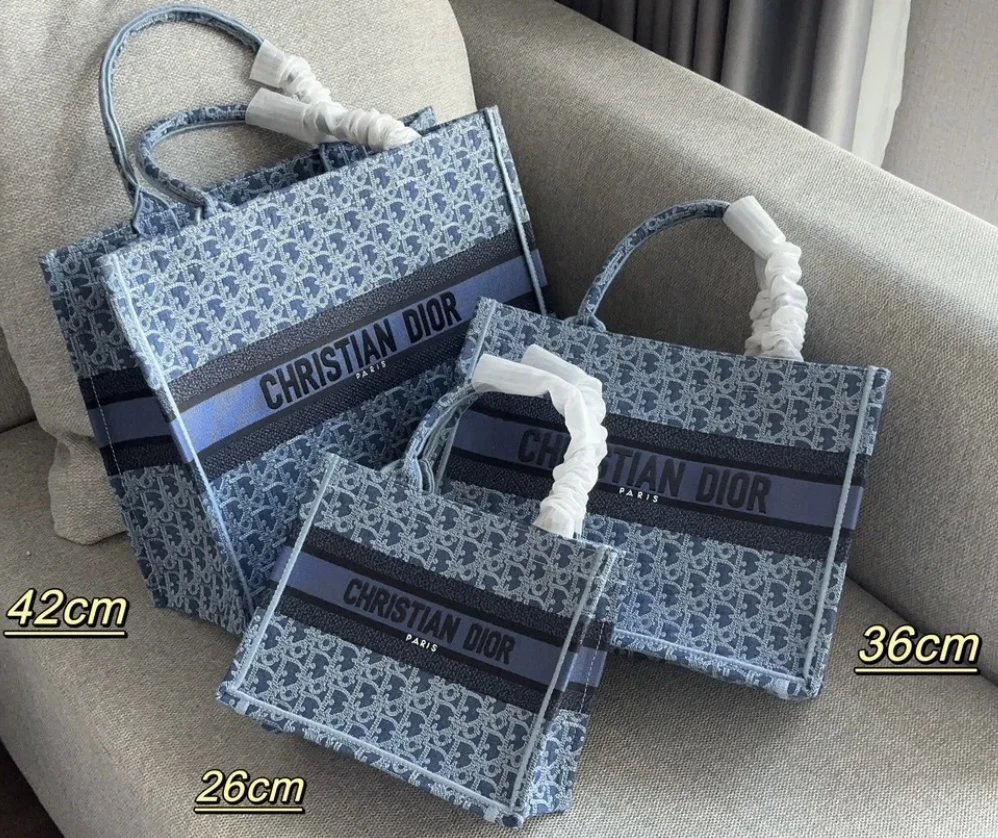 Dior Women's Bag Top version 【New Product Launch】2024New tote Denim Gradient Series Small Size Medium Large Shopping Bag Tote Bag Shoulder Underarm Bag Mummy Bag Handbag