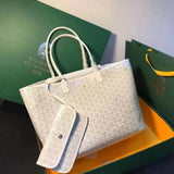 Goyard Bag Top version 【Original Leather】New Shopping Bag New Double-Layer Shopping Bag tote Tote Bag Full of Flower Hand Stitching Full of French Elegant Custom Y Graffiti Material with Leather Lightweight and Wear-Resistant Material