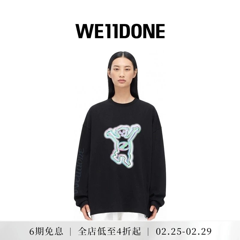 We11done Hoodie Top Version Neutral Men's and Women's Same Classic Colorful Bear Printed Crew Neck Inner Long Sleeve T Shirt Bottoming Shirt