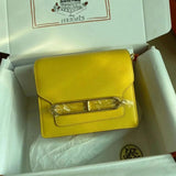 Hermes women's bag Top version Customized Real Shot Small Square Bag Pig Nose Bags Roulis19CMevercolor Leather Pig-Shaped Bun Gold Buckle Silver Buckle Flap Shoulder Messenger Bag Yang Mi Same Style Women Bag