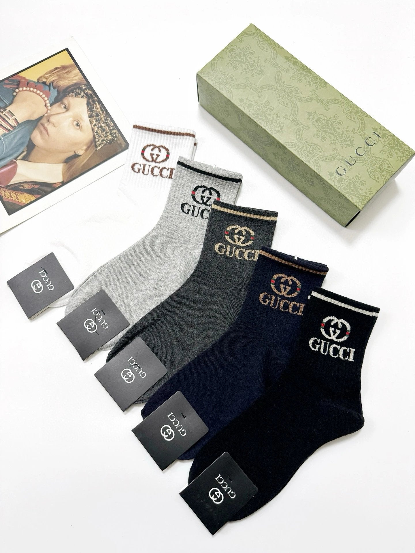 Gucci Sock 【a Box5Double】Classic Pair G Letters logo Breathable and stylish pure cotton25ss New Short Cotton Socks Spring Summer Autumn Thin Business Deodorant Sweat-Absorbing Sports Casual Versatile