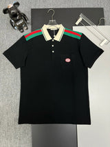 Gucci T-shirt Striped Embroidered Shoulder Bag logoPOLO Shirt Lapel Short Sleeve25ss New Unisex Summer Short Sleeve OS Loose T Business Half Sleeve Shirt Plus Size T-Shirt