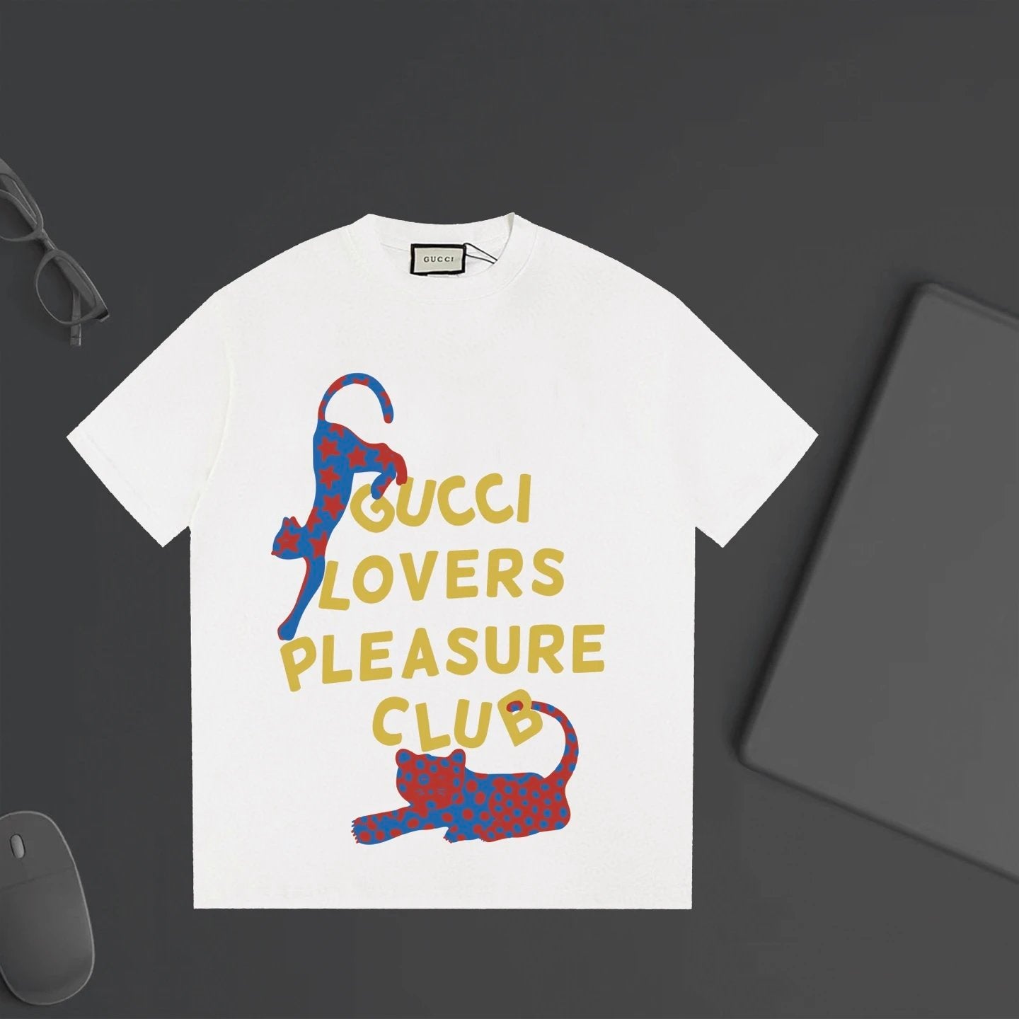 Gucci T-shirt Cartoon Cat Print on the Chest logo round Neck Short Sleeve25ss New Pure Cotton Unisex Style T T-shirt OS Loose Fit Base Shirt Half Sleeve T-Shirt Top Half Sleeve
