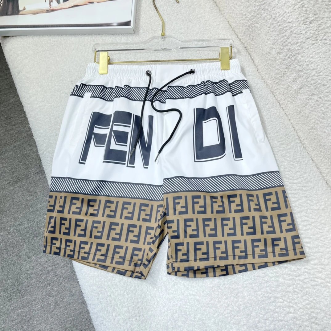 FENDl Shorts Top with Large Letter Print and Matching Bottoms F Jacquard logo Beach Shorts25ss New Men's and Women's Five-Point Shorts Same Style os Loose Quick-Dry Casual Trendy Brand Big Shorts5Pants