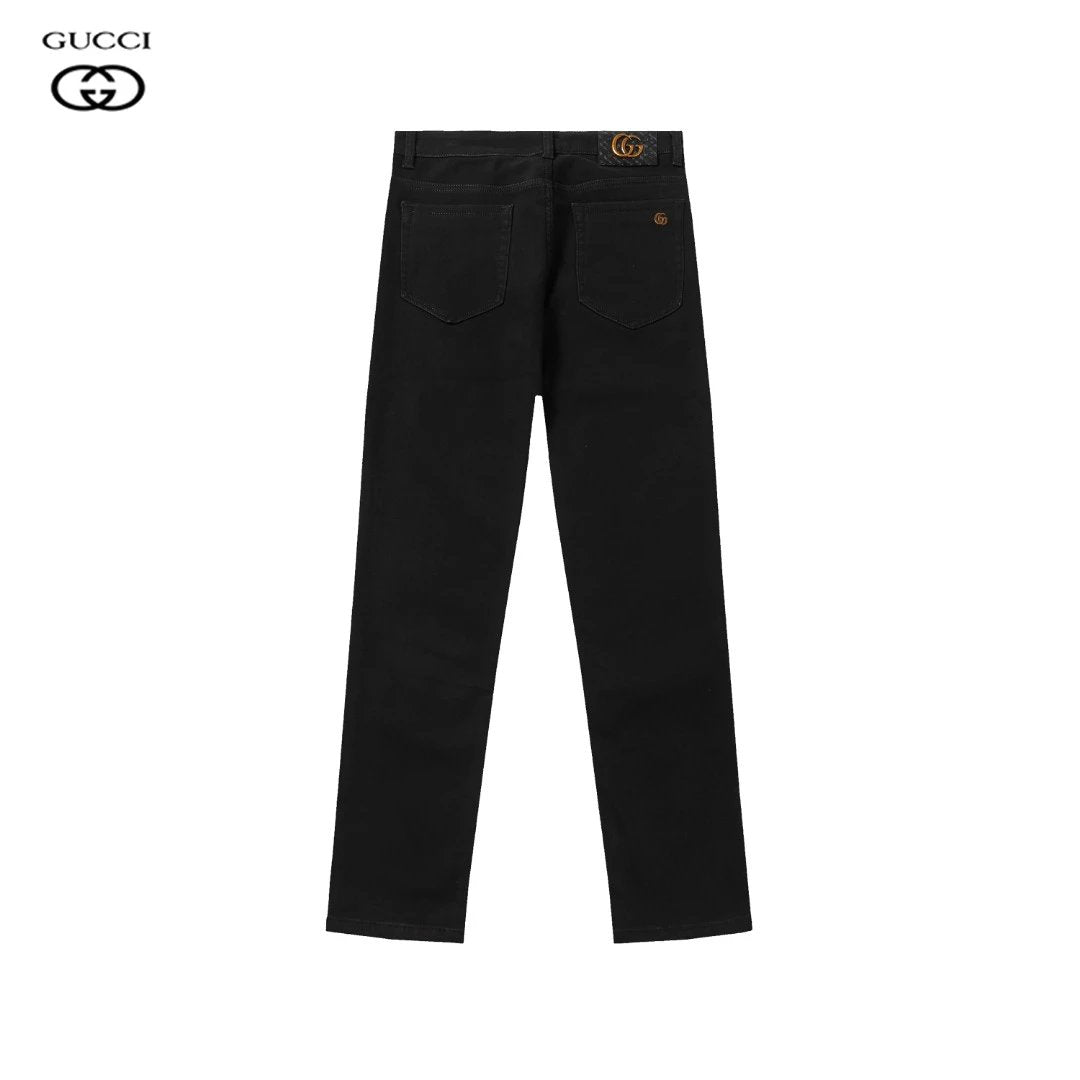 Gucci Jeans 2024Autumn Winter New Slim Fit Jeans Long Pants with Back Waist Leather Label logo Straight Leg Jeans Autumn Winter New Unisex Loose Casual Wide Leg High Waist Pants