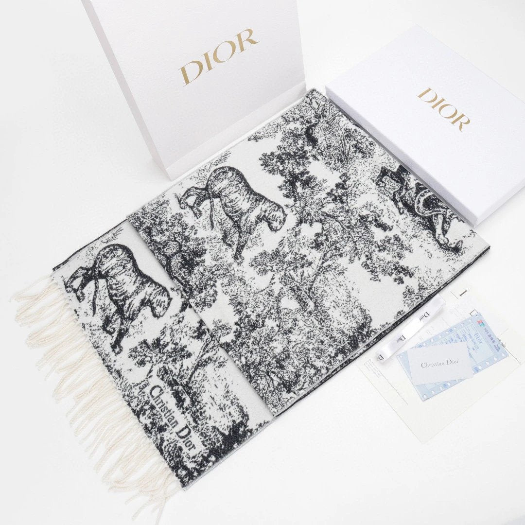 Dior Scarf Zhuyi Zoo Tassel Long Scarf Men and Women Same Style