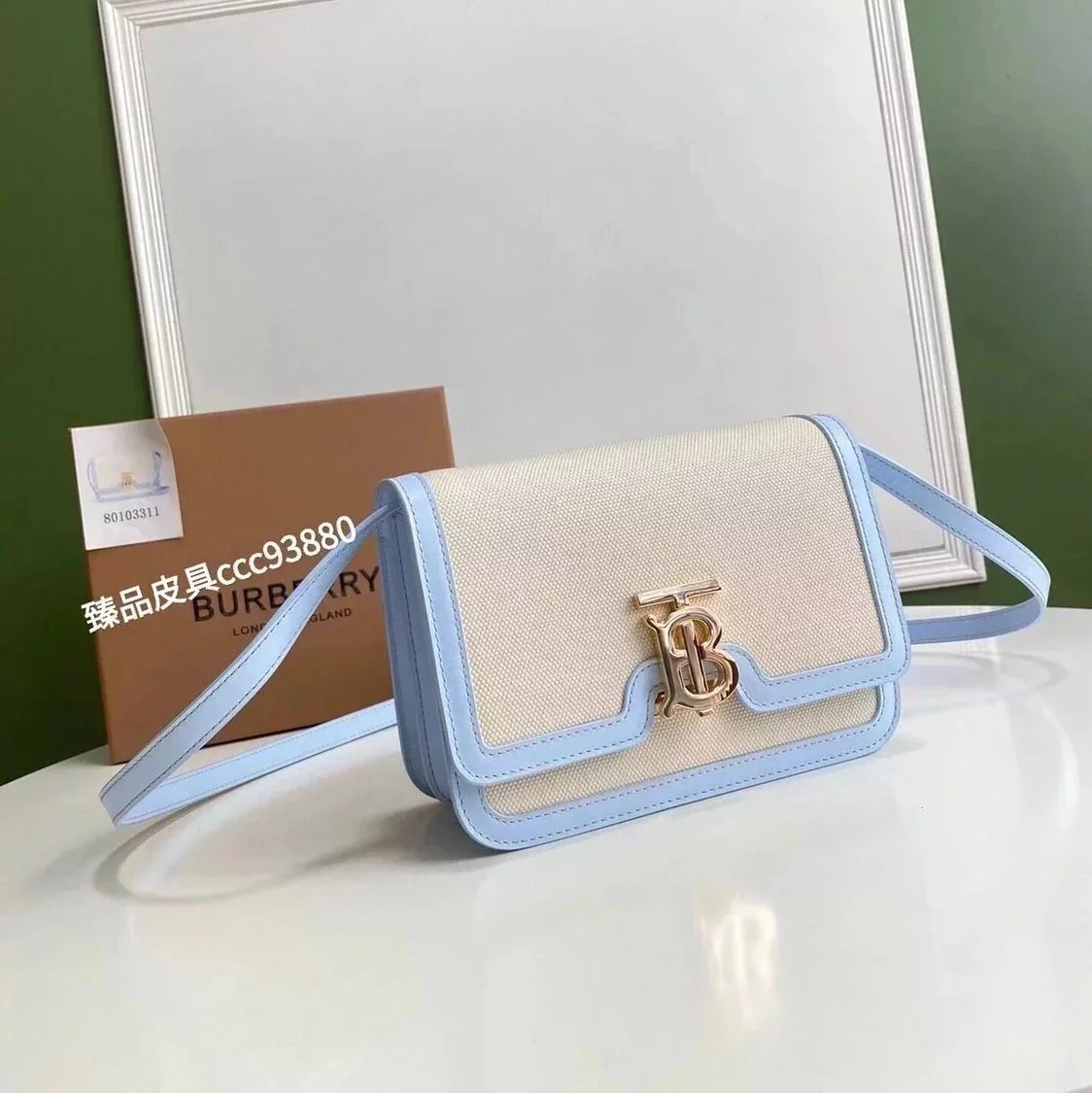 Burberry Women's Bag Top version 【Surrogate Shopping Edition】TB Bag New TB Twist Lock Bag Canvas Stitching Leather Crossbody Bag Women's Bag BOX Square Bag Stewardess Bag Box Bag Messenger Bags New Women's Bag