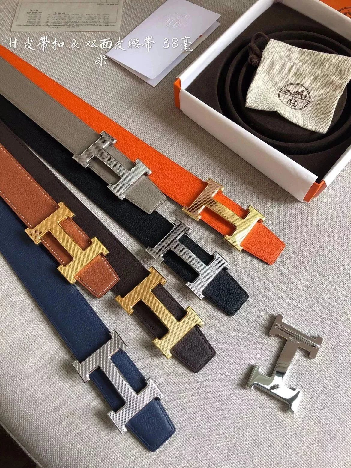 Hermes Belt Top version Men's Belt Width3.8cm Mesh H Steel Buckle Selected Double-Sided Calf Leather Double-Sided Available H Home Belt