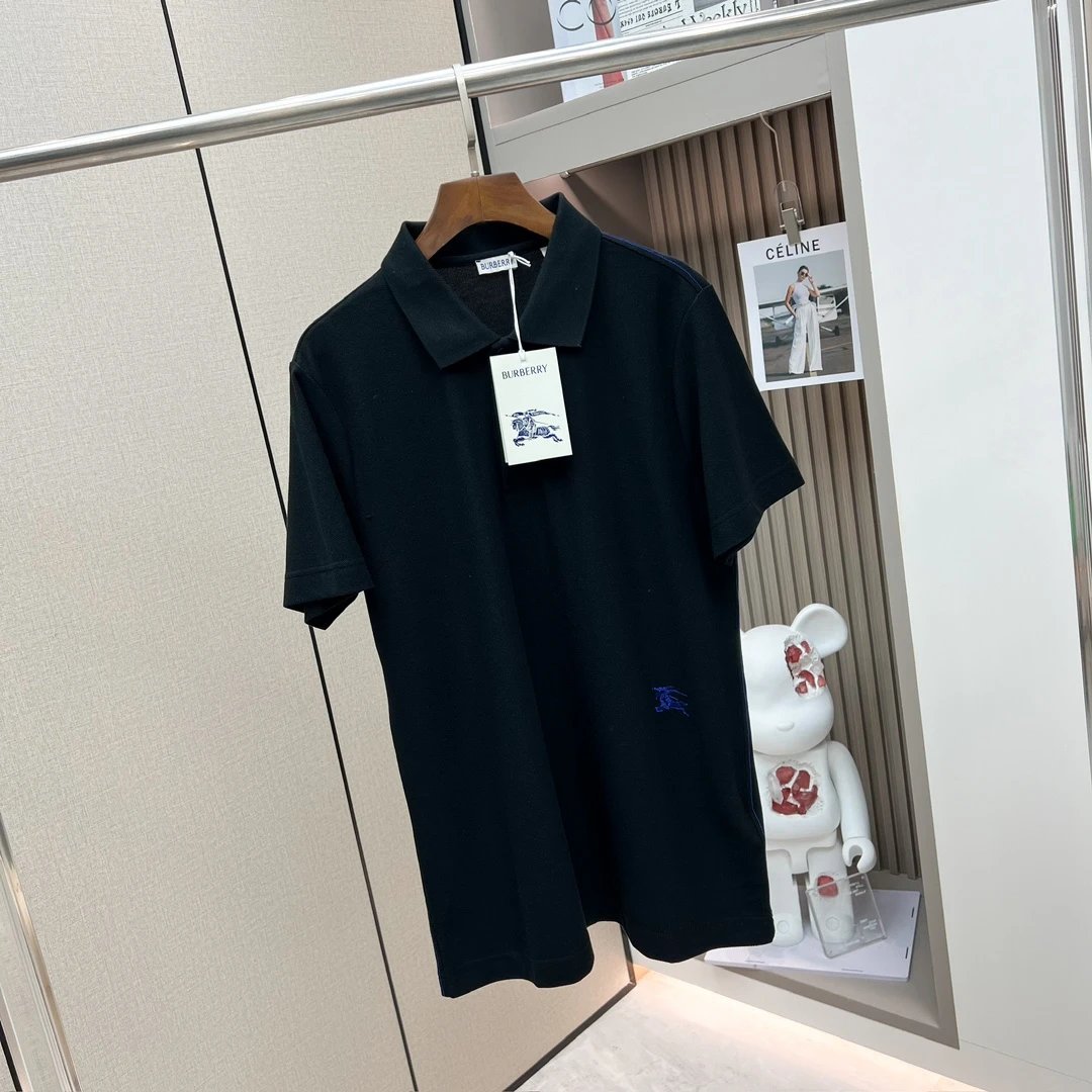 Burberry T-shirt Equestrian Knight Logo Embroidered Pique Mesh Cotton POLO Shirt Lapel Short Sleeve25ss New Unisex Summer Short Sleeve OS Loose T Business Half Sleeve Shirt Plus Size T-Shirt