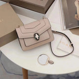 BVLGARI Bag Top version SerpentiForever Milk Tea Handbag Cowhide Bag Decorated with a Snake's Head File Holder Chain Bag Portable Shoulder Messenger Bag Women's Bag