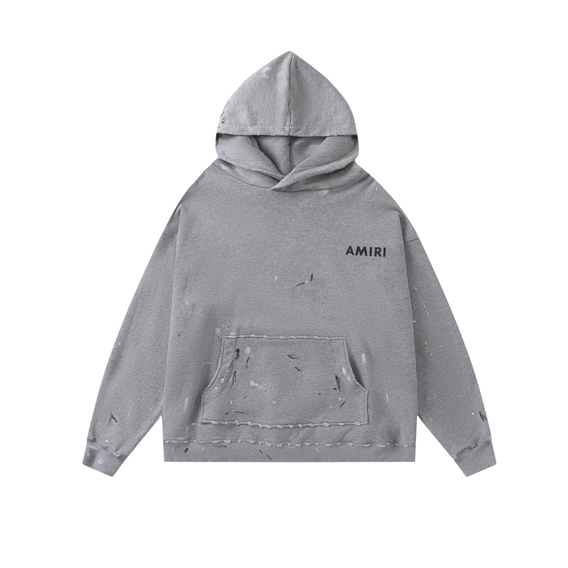 Amiri Hoodie 2024Autumn and Winter New Splash-Ink Ripped Letter Print Loose Hooded Sweater for Men and Women