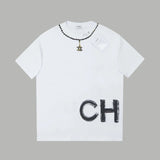Chanel T-shirt Necklace with Front and Back Letter Print logo round Neck Short Sleeve25ss New Pure Cotton Unisex Style T Casual T-Shirt Base Layer Shirt OS Loose Fit Half Sleeve Top Plus Size