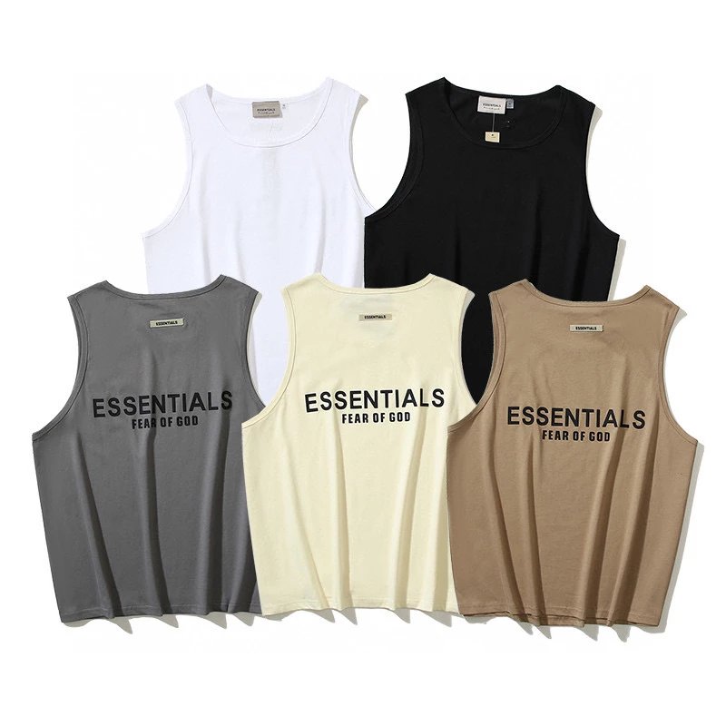 ESSENTIALS T-shirt Double Line New Silicone Letter Vest Trendy Men and Women Summer