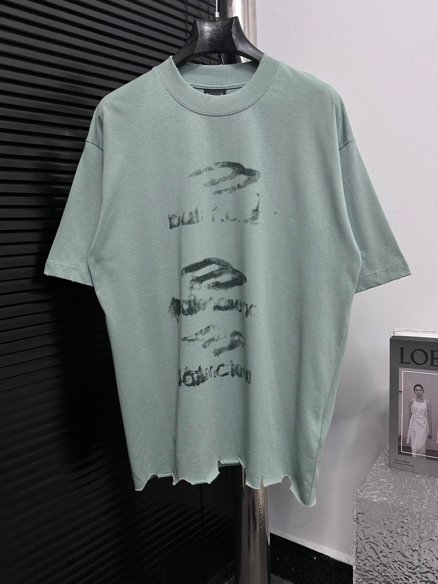 Balenciaga T-shirt Front and back white ink graffiti print logo round Neck Short Sleeve25ss New Pure Cotton Unisex Style T Casual T-Shirt Base Layer Shirt OS Loose Fit Half Sleeve Top Plus Size