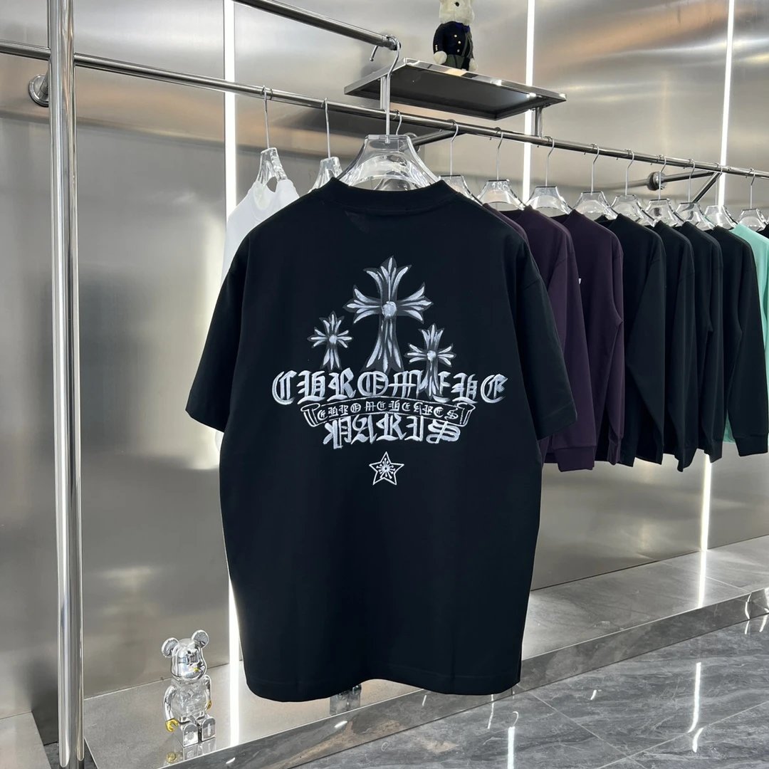 Chrome Hearts T-shirt Hand-drawn Graffiti logo Round Neck Short Sleeve Pure Cotton Unisex T T-shirt OS Loose Fit T-Shirt Casual Simple Base Shirt