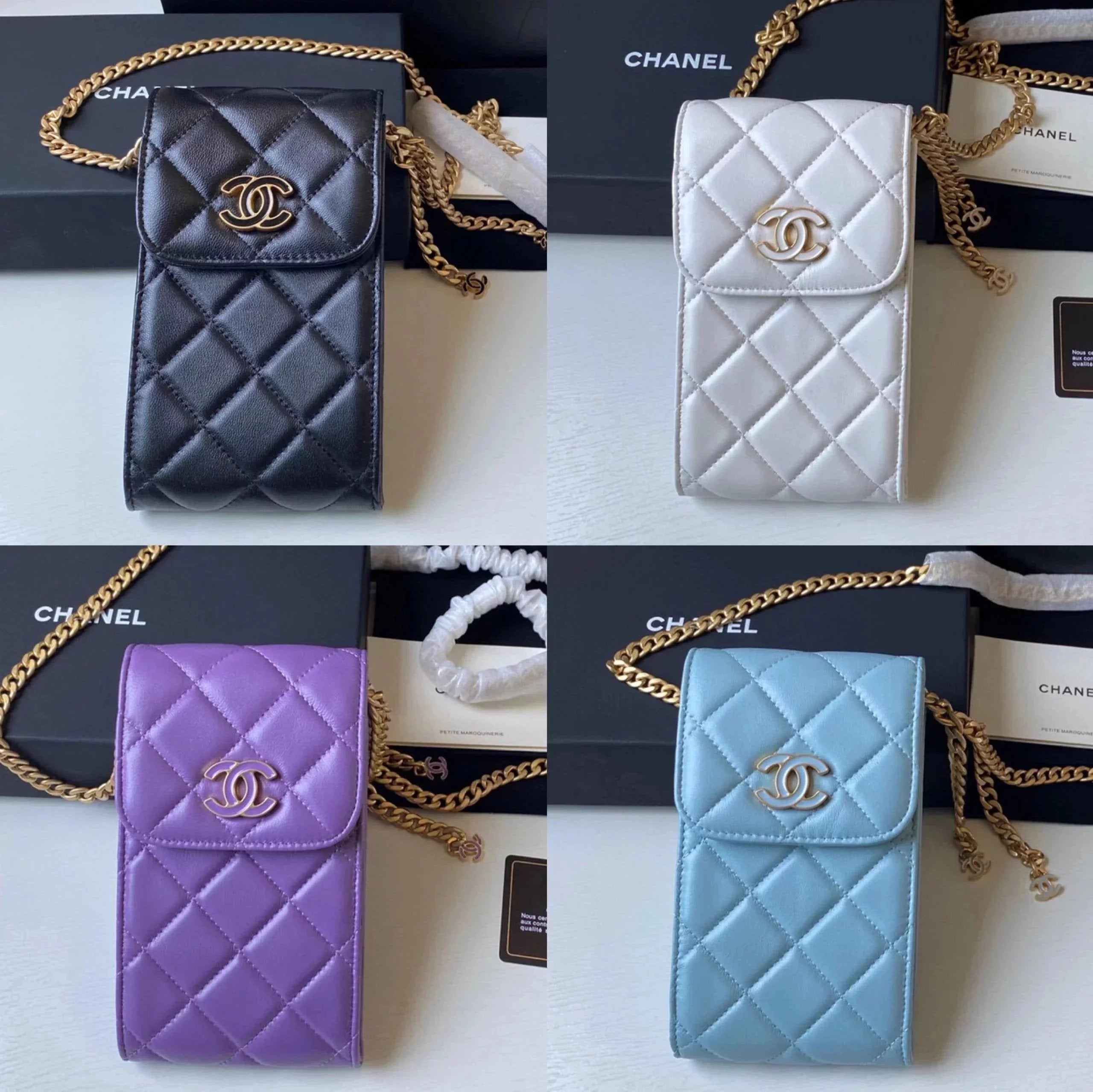 Chanel Women's Bag Top version 【New Arrivals】2022Children's New Ladies Phone Bag Shoulder Messenger Bag Women's Bag Durable and Ultra-Light Fabric Sheepskin Material Mobile Phone Bag2636