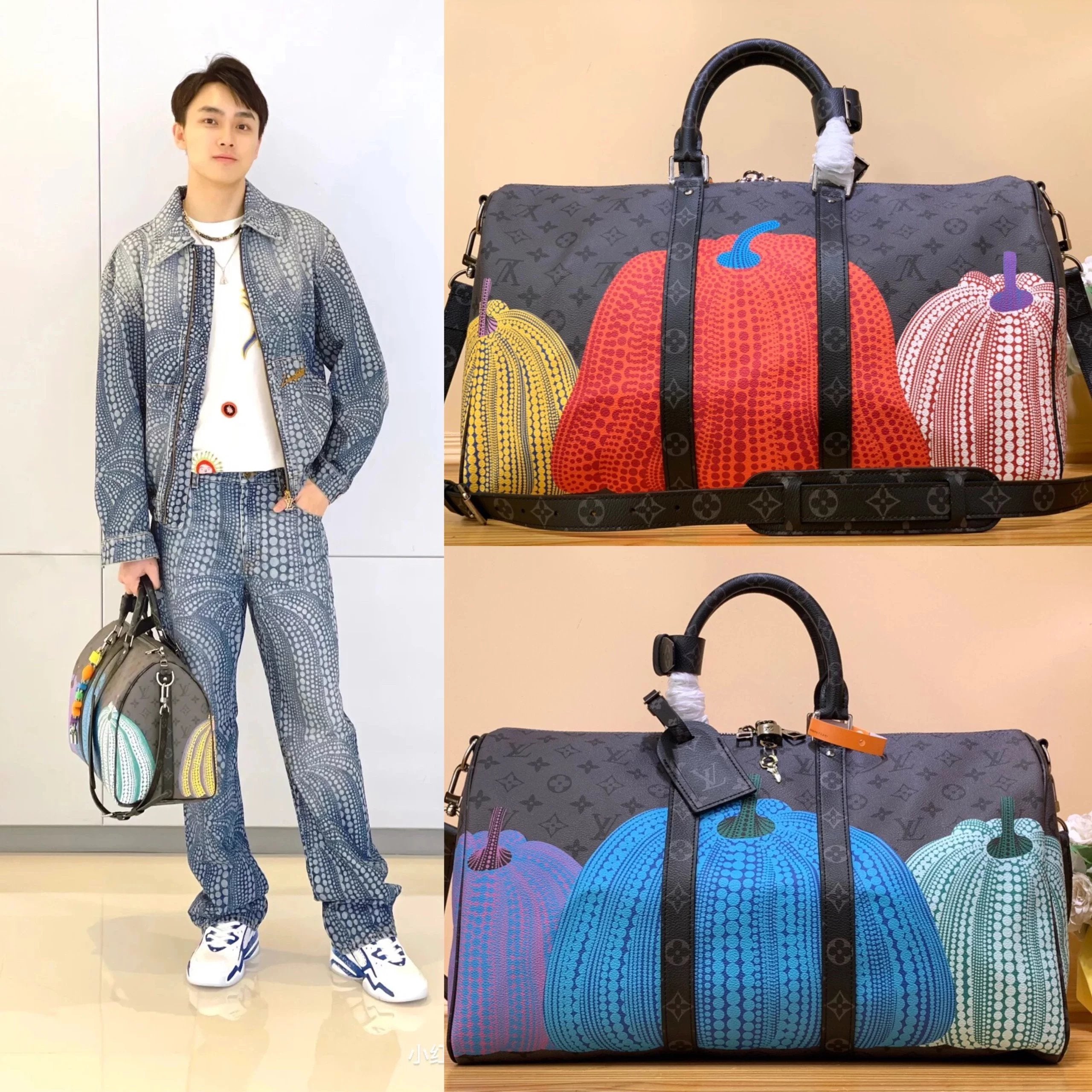 Louis Vuitton LV Travel Bag Top version 【Spot Goods】M4647146441Pumpkin Silk Screen Travel Bag Grass Room MIUSOU Cooperation keepall45Travel Bag Men's Travel Bag Luggage Bag Handbag Unisex One-Shoulder Crossboby Bag Pumpkin Bag