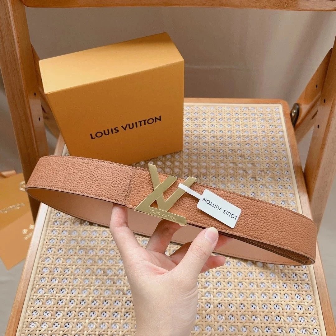 Louis Vuitton LV Belt Top version 【Counter Quality】The Most New Belt4.0cm Men's Belt Metal Buckle Men's Leather Belt with Classic Presbyopic Checkerboard Plaid Belt Drill Buckle with Genuine Goods Packaging No Problem in and out of the Counter Versatile C