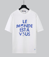 Louis Vuitton LV T-shirt Chest Mosaic Screen Print Overlapping Round Neck Short Sleeve Pure Cotton Unisex T T-shirt Base Shirt Tee Shirt OS Loose design