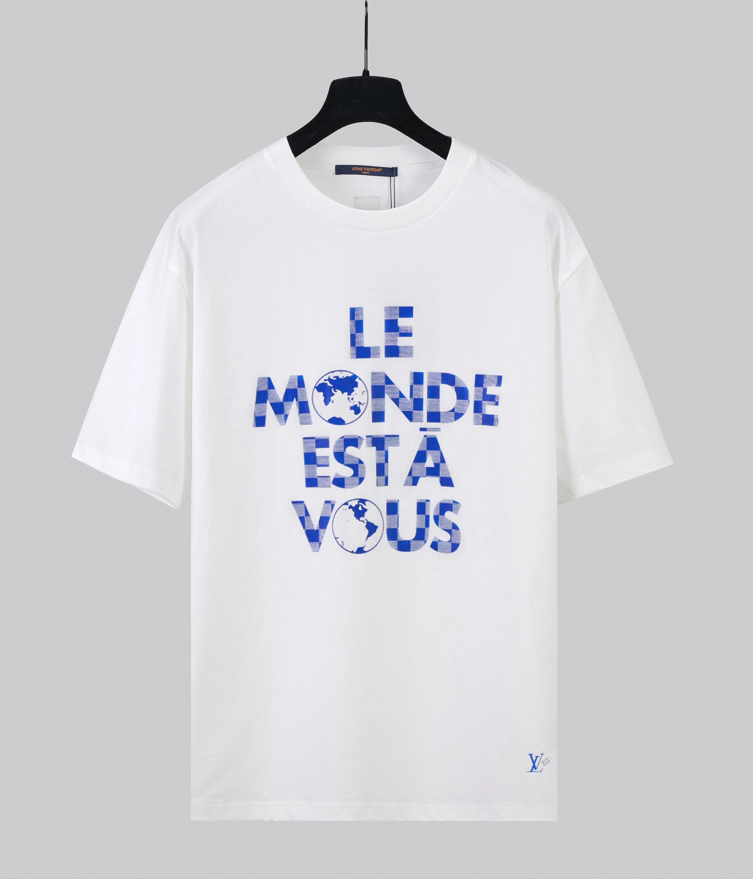 Louis Vuitton LV T-shirt Chest Mosaic Screen Print Overlapping Round Neck Short Sleeve Pure Cotton Unisex T T-shirt Base Shirt Tee Shirt OS Loose design