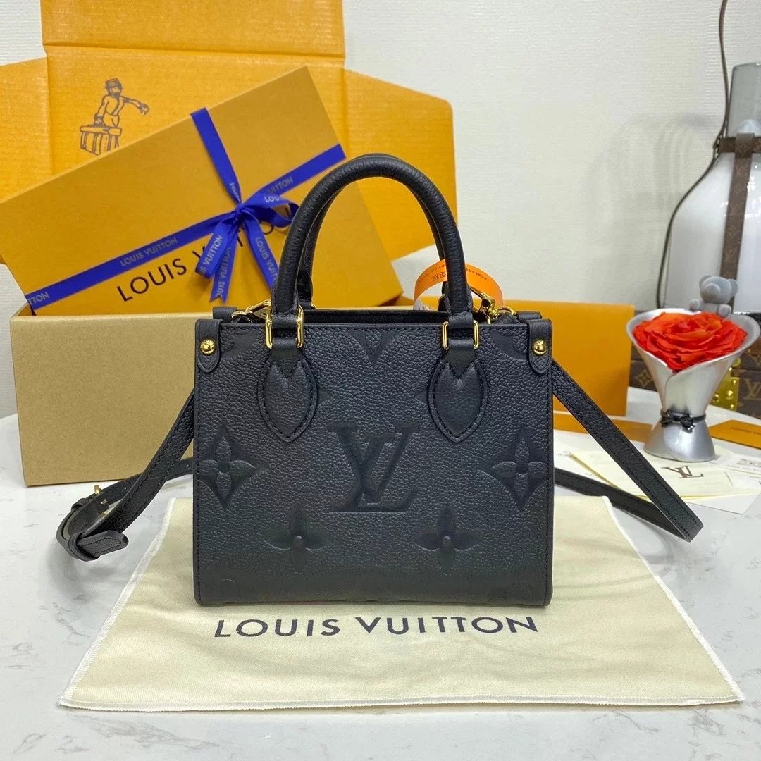 Louis Vuitton LV Women's Bag Top version 【Super MB Original Leather】Dynamic Chip All-Steel Hardware2024New Mini Ontheg Small Size Tote Bag Cowhide Print Portable Shoulder Bag Shopping Bag Women's Bag M45779M46833